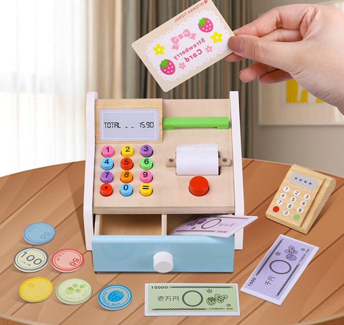 Caja registradora de madera juguete didáctico montessori - Imagen 2