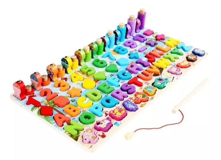 Juego madera 7 en 1 montessori pesca números formas