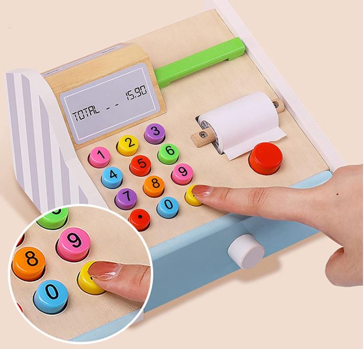 Caja registradora de madera juguete didáctico montessori - Imagen 3