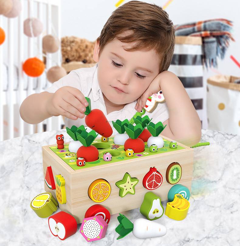 Juego madera montessori didáctico zanahorias gusano formas - Imagen 7