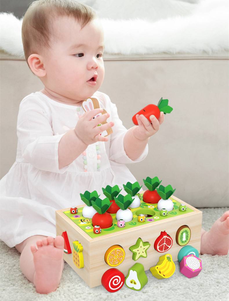 Juego madera montessori didáctico zanahorias gusano formas - Imagen 6