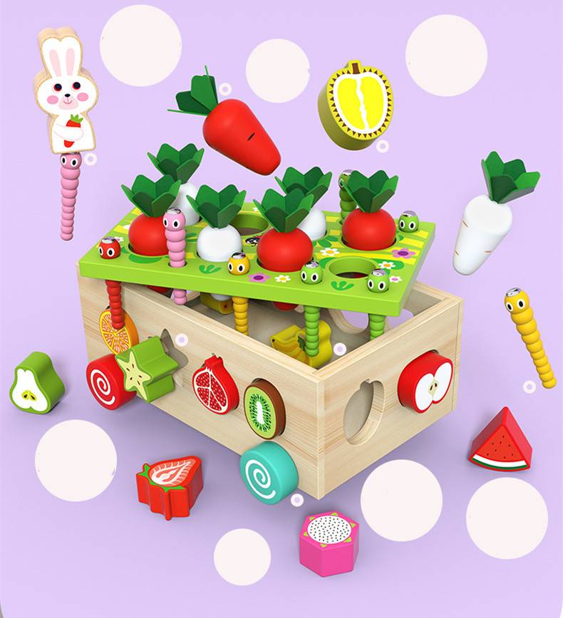Juego madera montessori didáctico zanahorias gusano formas - Imagen 2