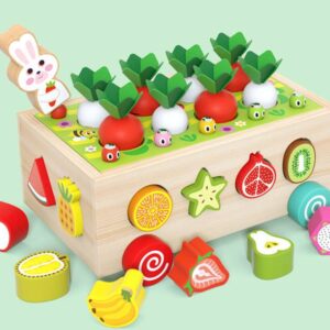 Juego madera montessori didáctico zanahorias gusano formas