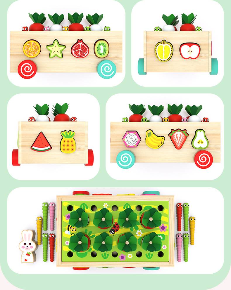 Juego madera montessori didáctico zanahorias gusano formas - Imagen 5