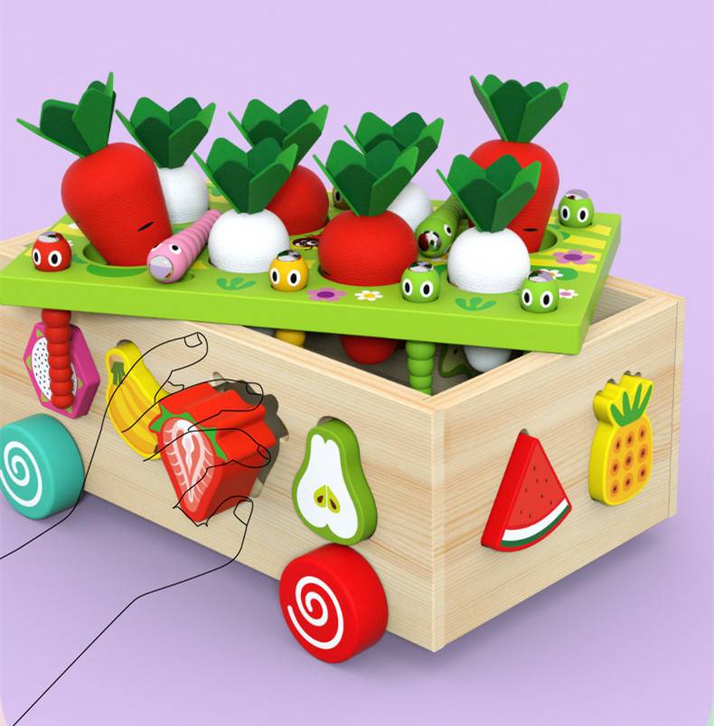 Juego madera montessori didáctico zanahorias gusano formas - Imagen 3