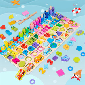 Juego madera 7 en 1 montessori pesca números formas