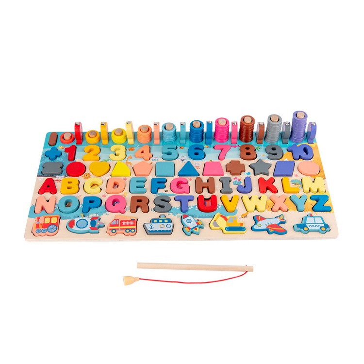 Juego madera 7 en 1 montessori pesca números formas