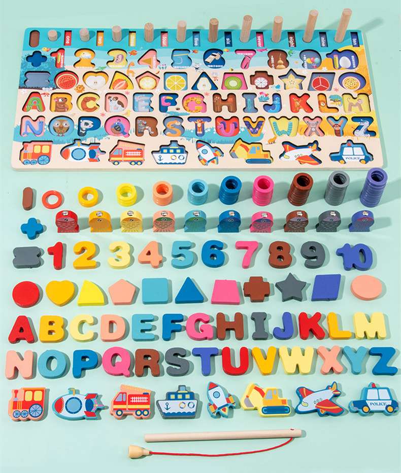 Juego madera 7 en 1 montessori pesca números formas - Imagen 6